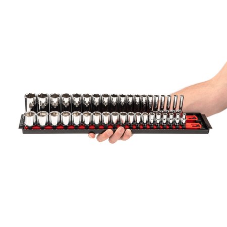 Tekton 3/8 Inch Drive 6-Point Socket Set with Rails, 68-Piece (1/4-1 in., 6-24 mm) SHD91220